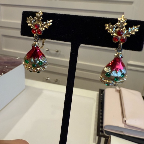 Festive Gold and Red Drop Earrings (vintage) - Picture 9 of 10